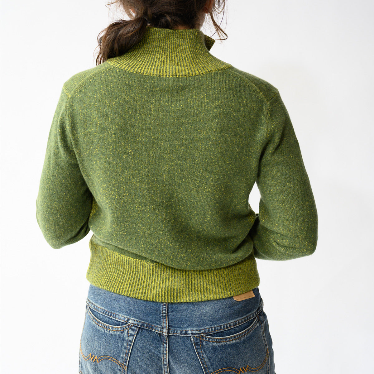 Plaited Zip Mock Neck Sweater in Highland and Citrine