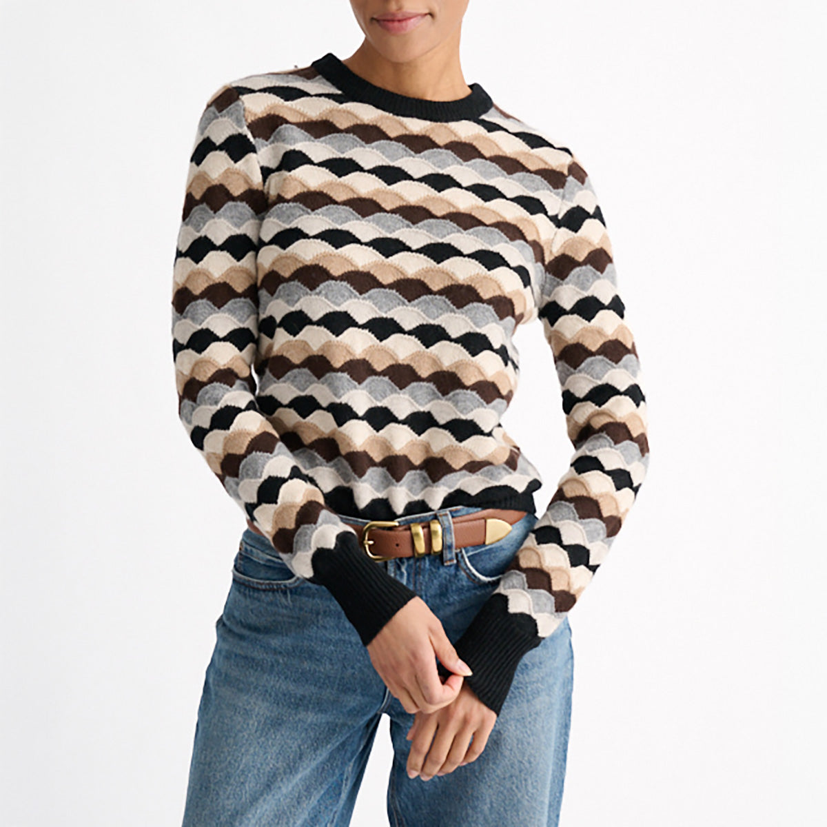 Highland Jacquard Crew in Black Multi