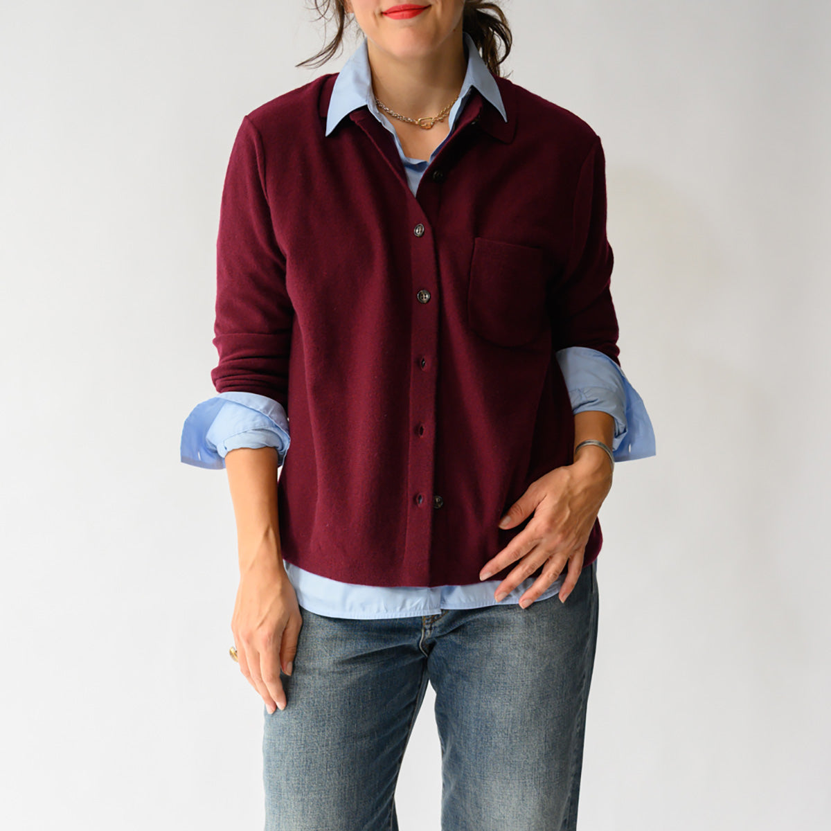 Knit Shirt Cardigan in Cordovan
