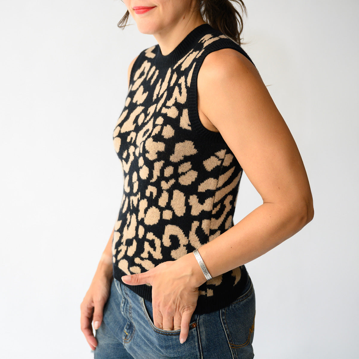 Double Knit Leo Crew Tank in Black Multi