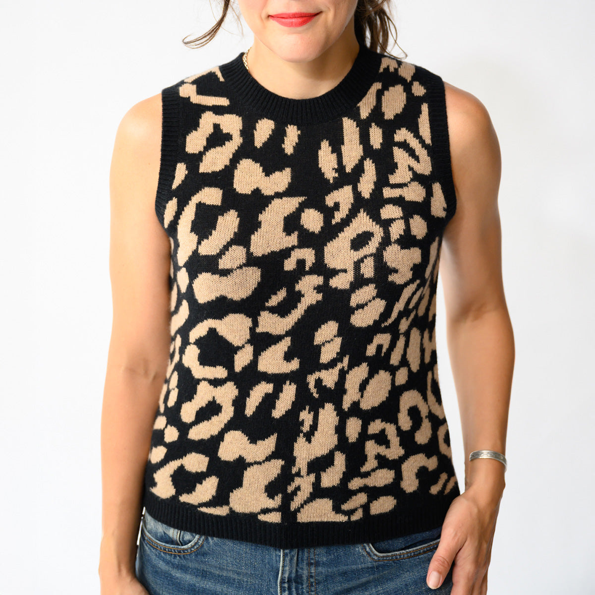 Double Knit Leo Crew Tank in Black Multi