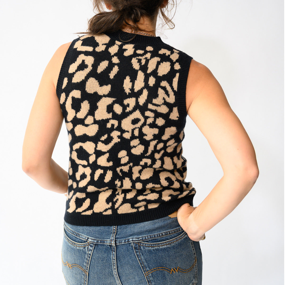 Double Knit Leo Crew Tank in Black Multi