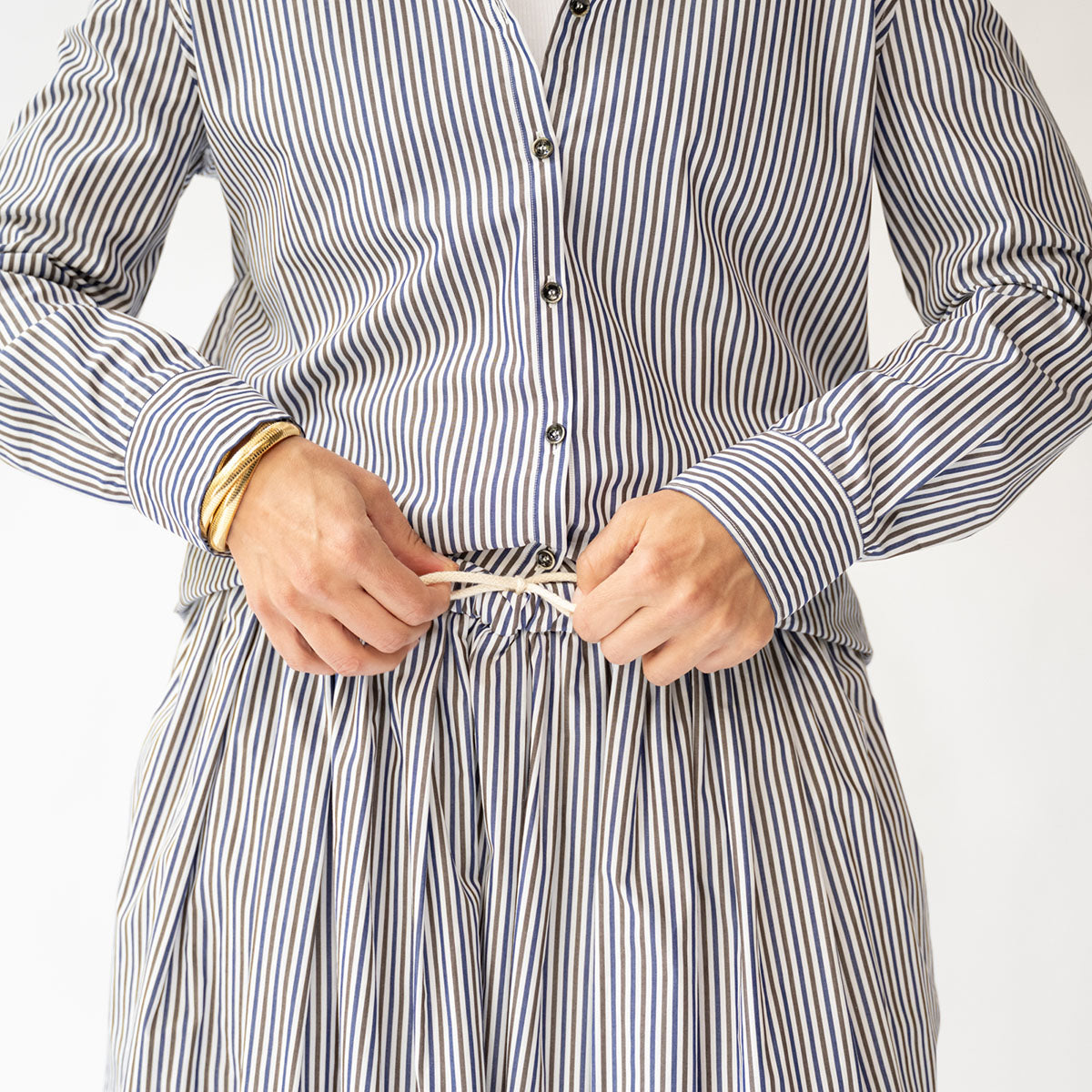 Lilia Skirt in Blue and Brown Stripe