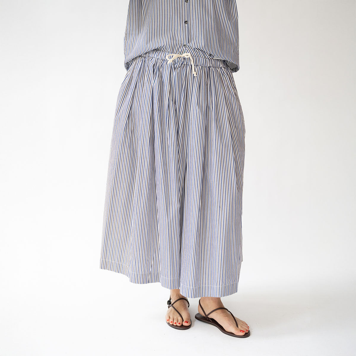 Lilia Skirt in Blue and Brown Stripe