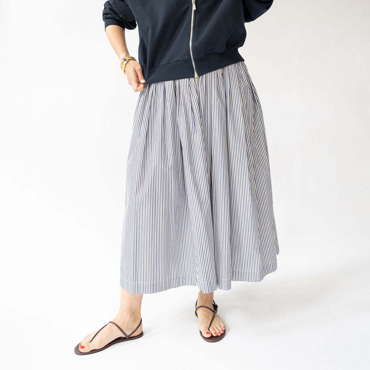 Lilia Skirt in Blue and Brown Stripe