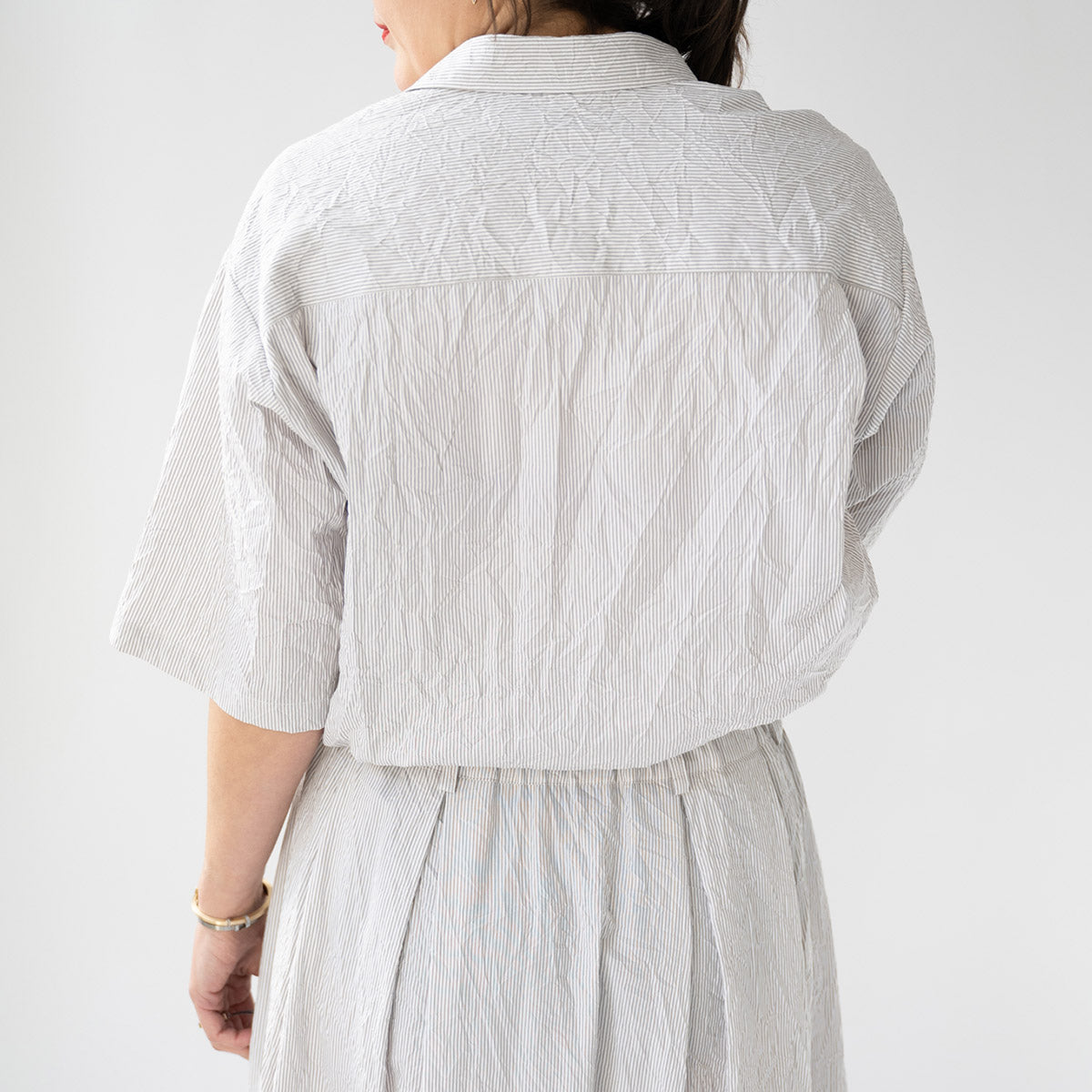 Linda Woven Top in Grey Stripe