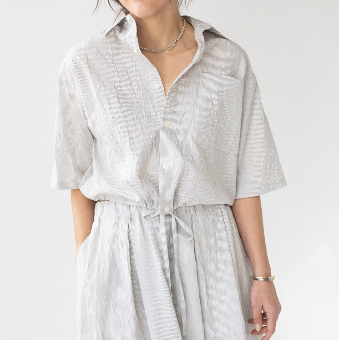 Linda Woven Top in Grey Stripe
