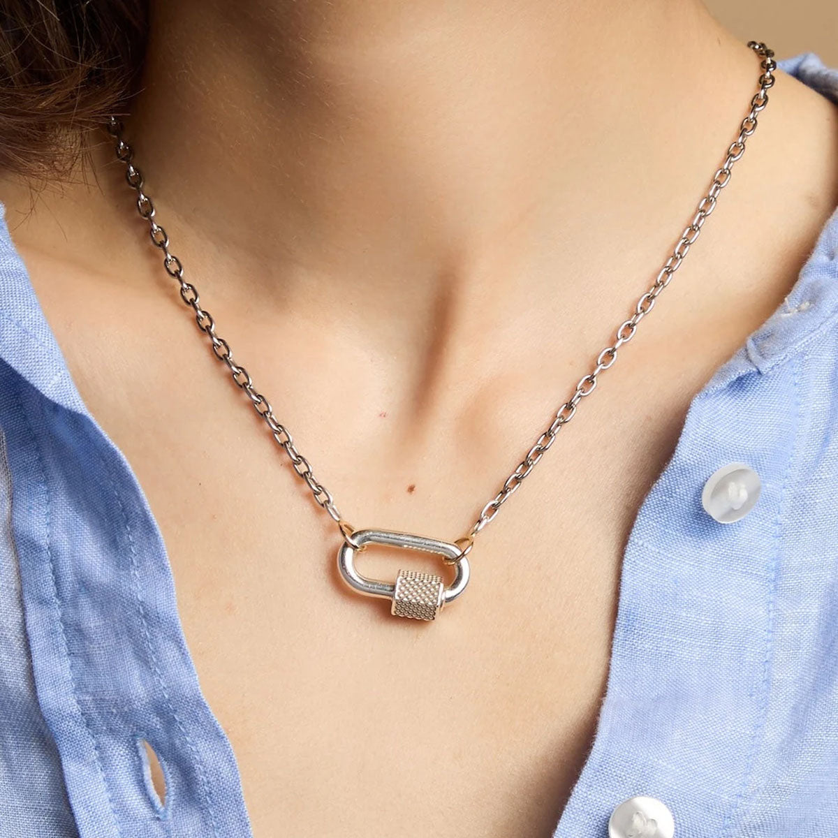 Knurled Chubby Medium Lock in Sterling Silver