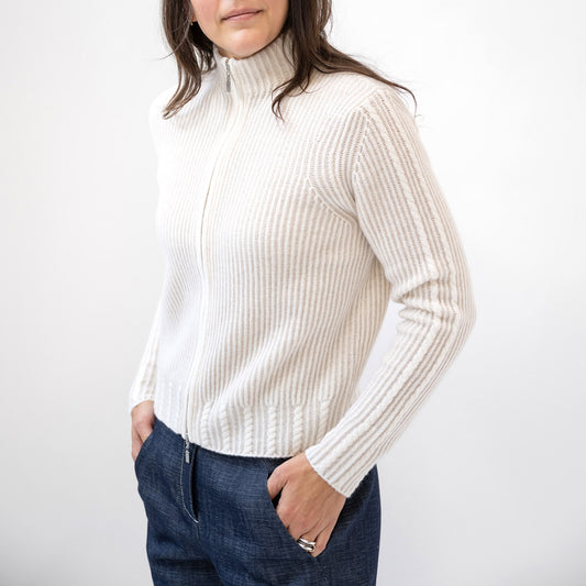 Zip Mock Cardigan in Dune and Ivory