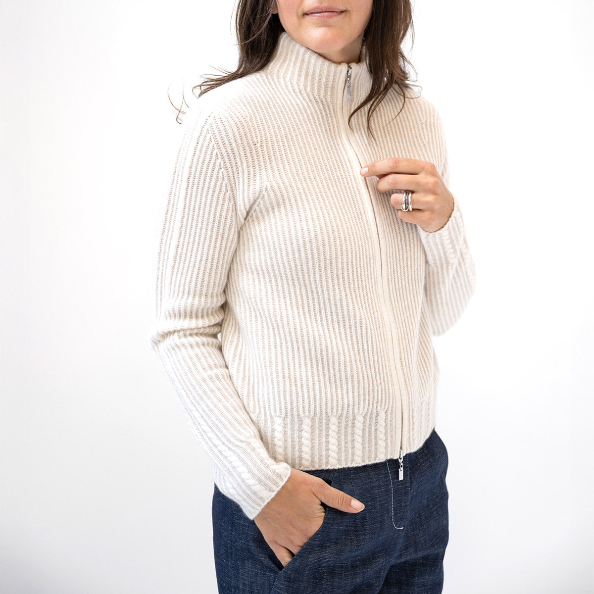 Zip Mock Cardigan in Dune and Ivory