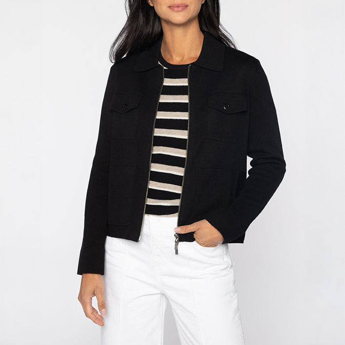 Cropped Utility Cardigan in Black