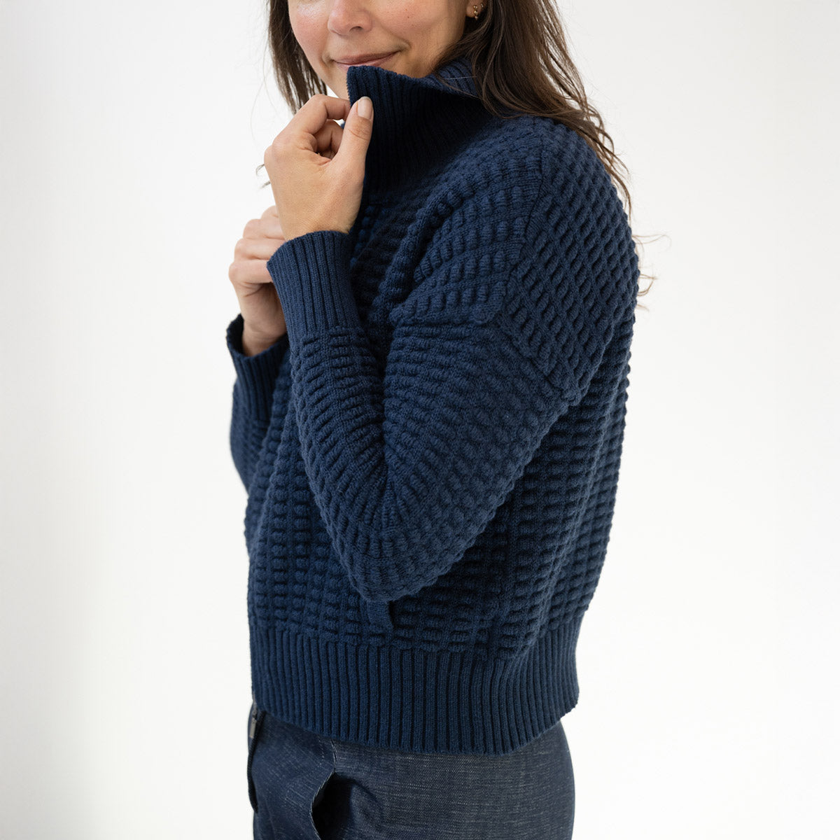 Bobble Zip Cardigan in Navy