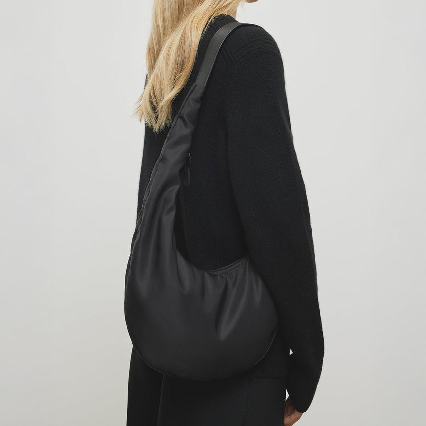 Nylon Lune Hobo Bag in Black