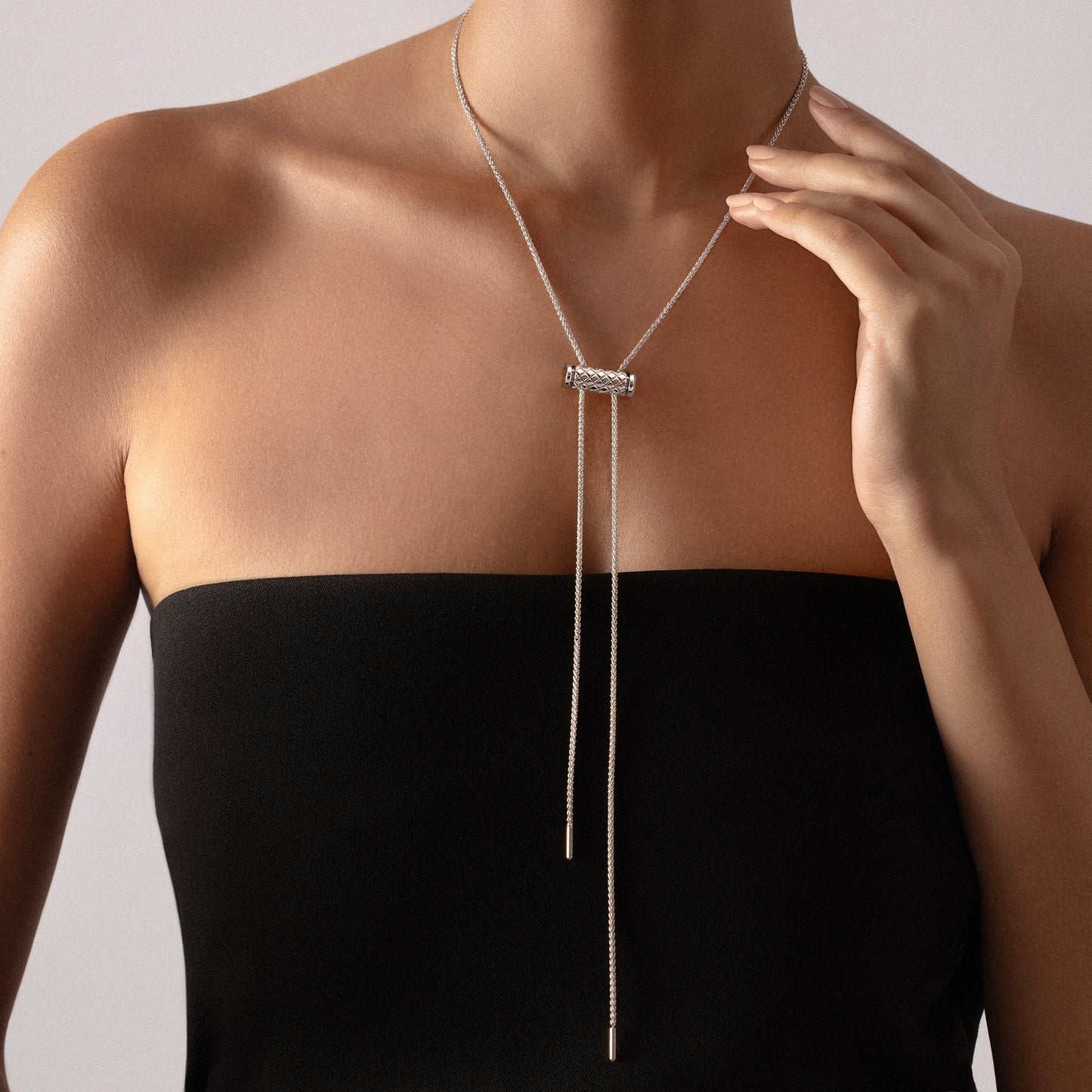 Latch & Chain Necklace in White Gold