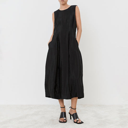 Shirred Midi Dress in Black