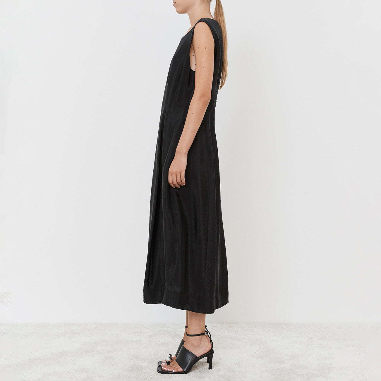 Shirred Midi Dress in Black