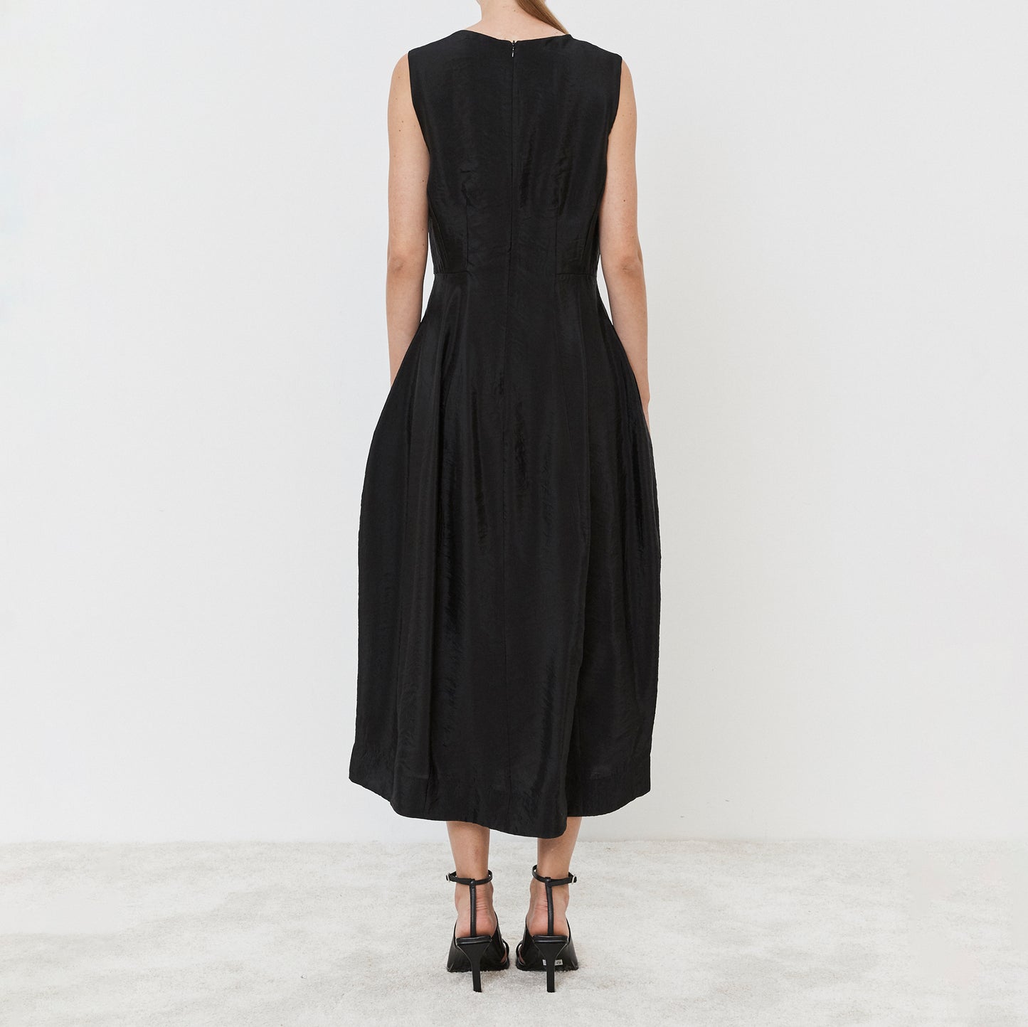 Shirred Midi Dress in Black