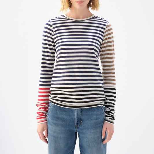 Marla Striped Tee in Bone & Neptune