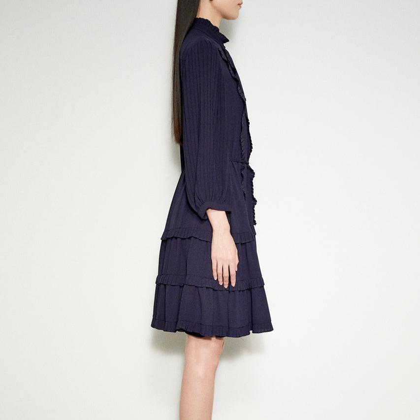 Ruffle Shirt Dress in Navy Blue