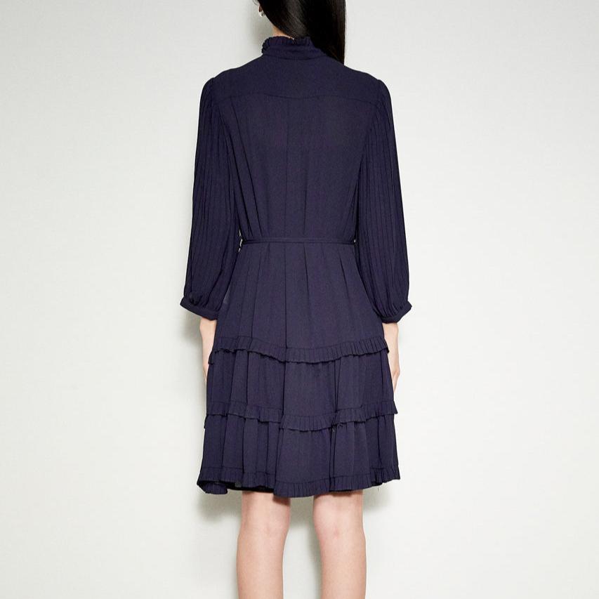 Ruffle Shirt Dress in Navy Blue