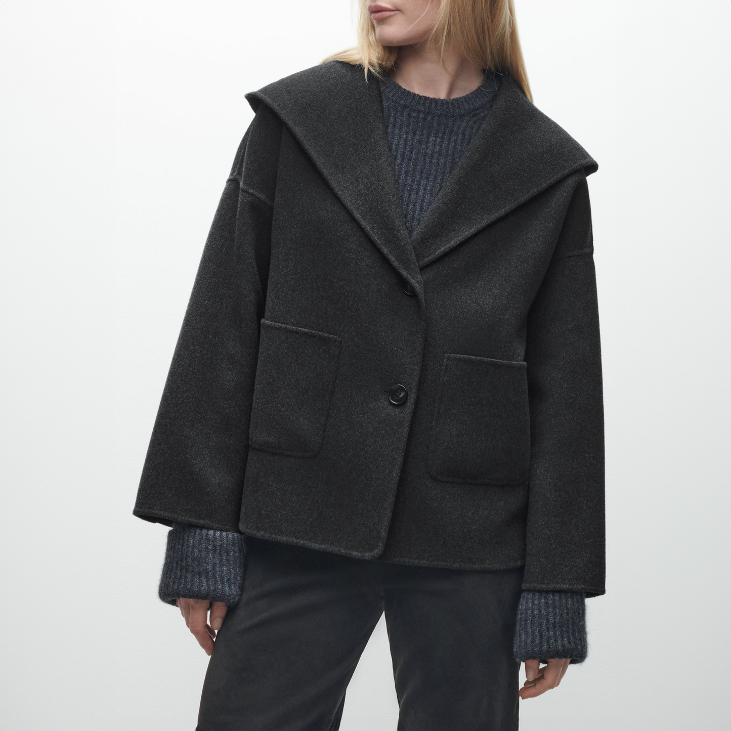 Mirna Hooded Wool Coat in Black