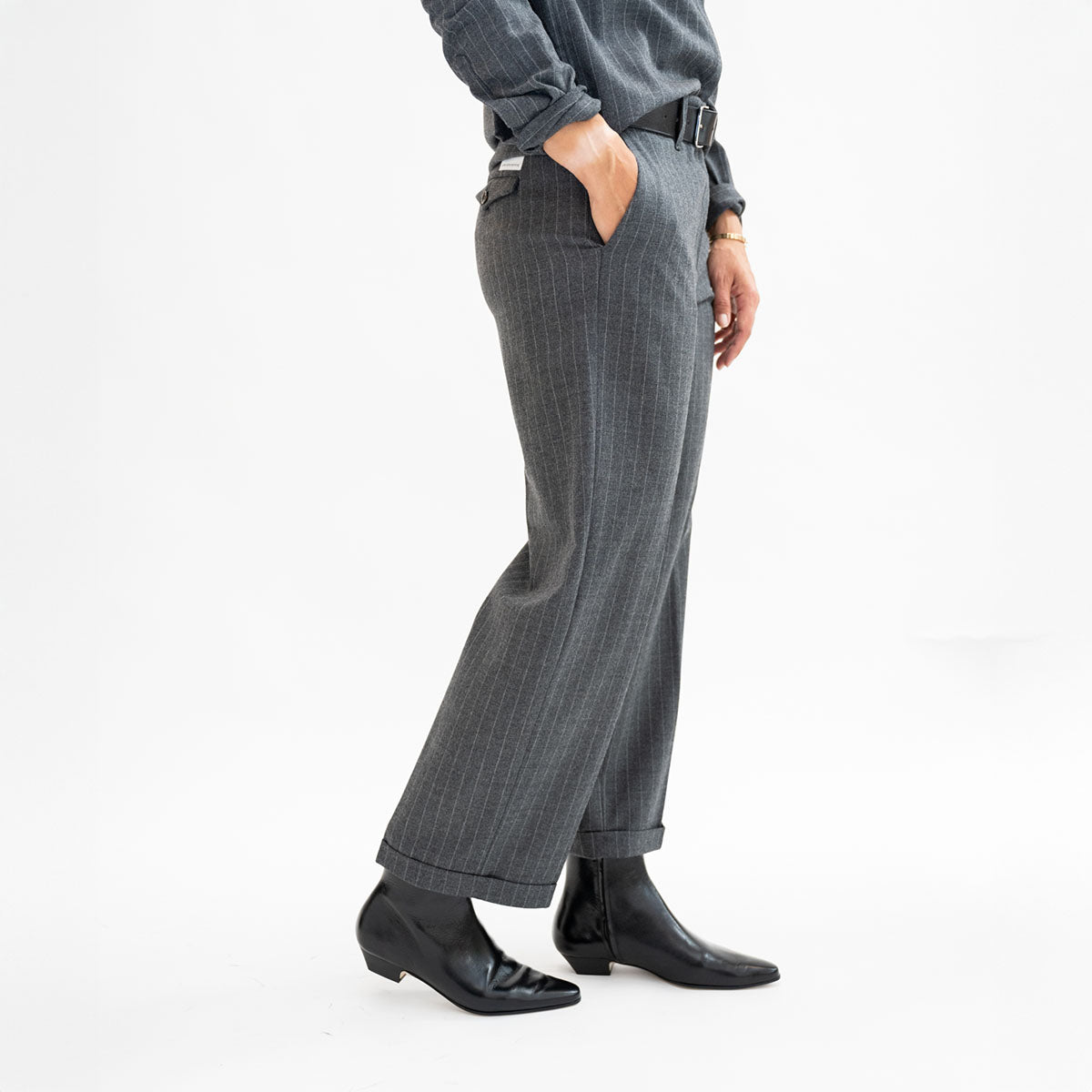 Montana Pant in Grey Pinstripe