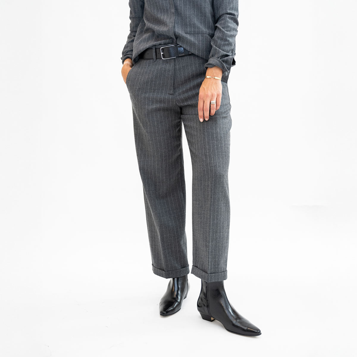 Montana Pant in Grey Pinstripe
