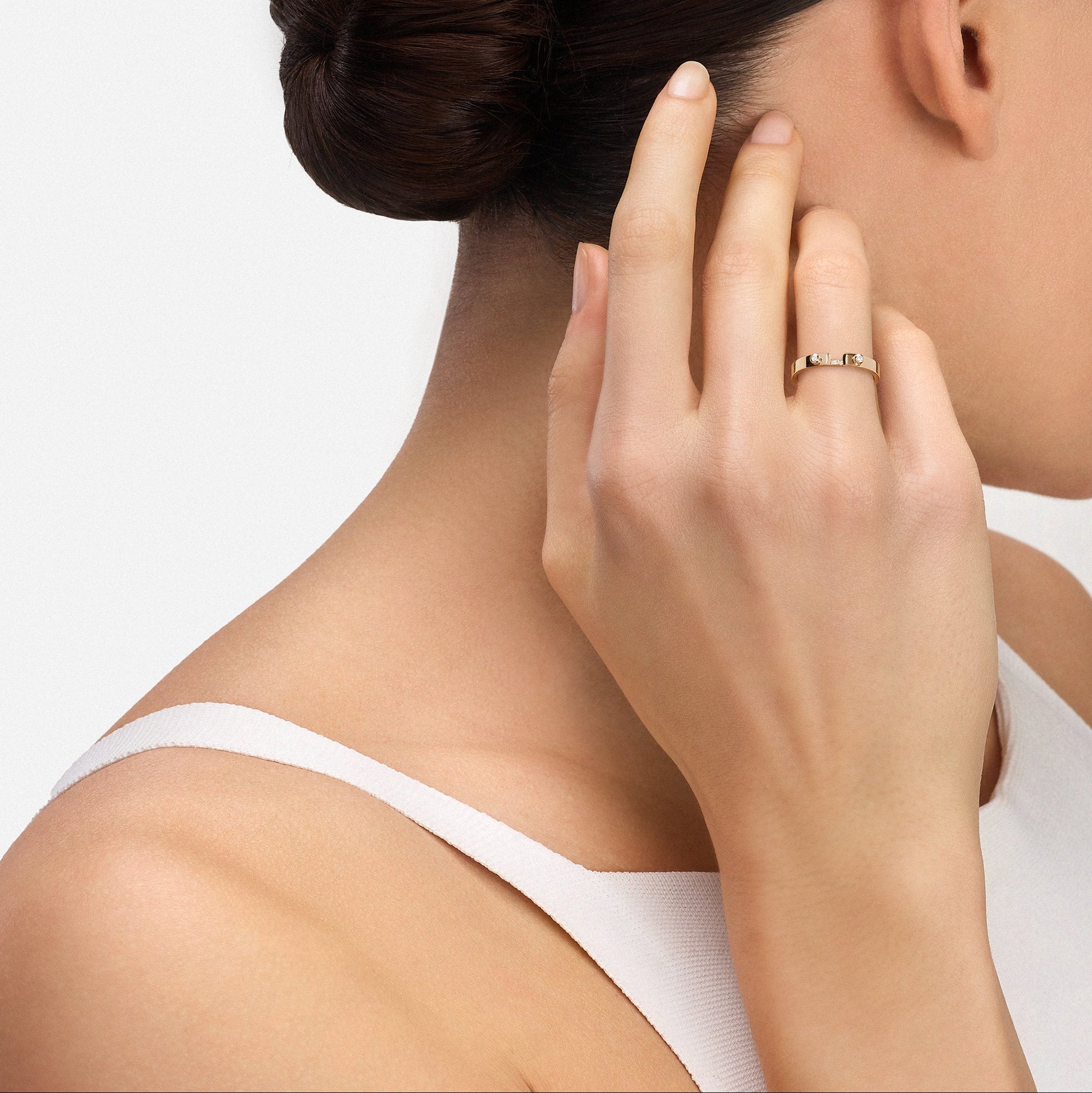 From the Mood Collection: 18k gold with two brilliant-cut diamonds and a line of brilliant-cut diamonds - 0.05ct Width: 4mm Crafted to the highest standards in France If you have questions about sizing, please feel free to contact us NH71036Y