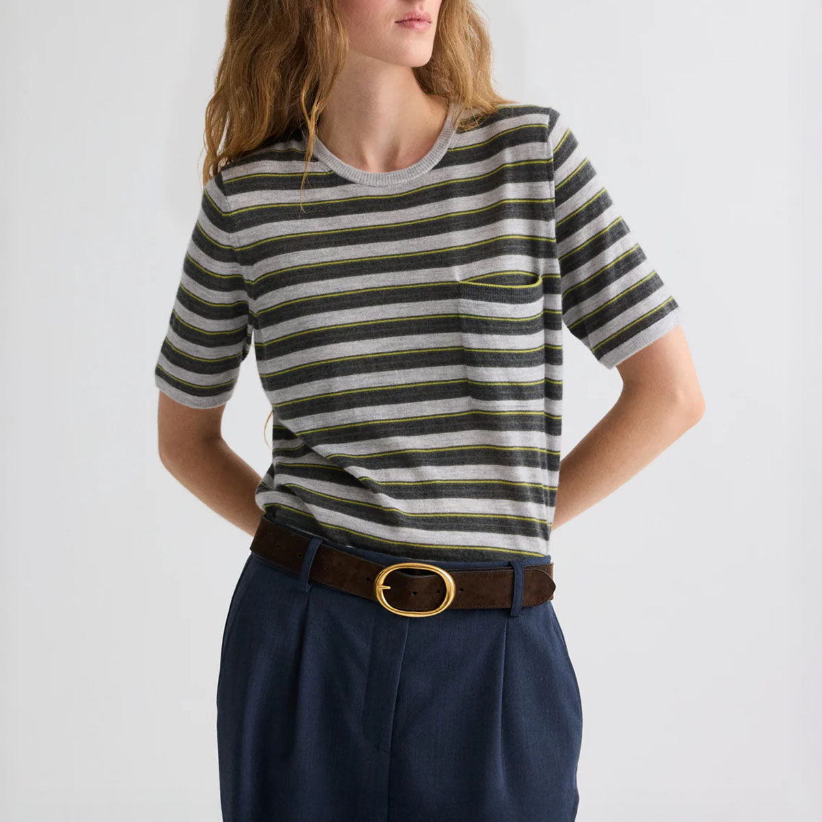 Striped Crew Neck Sweater in Beetle