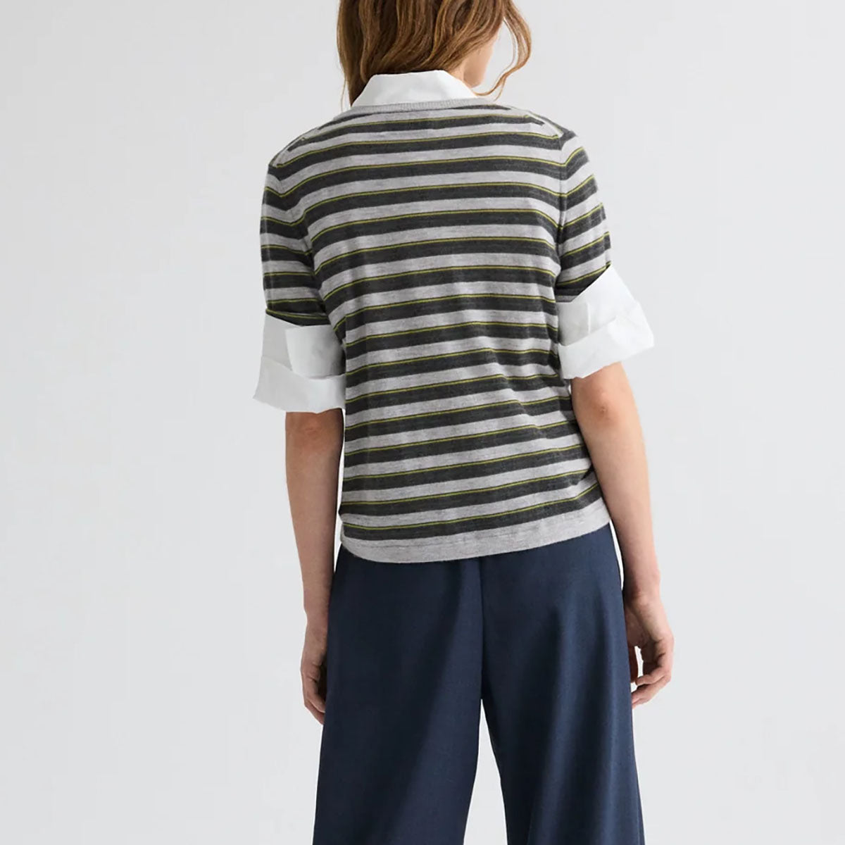 Striped Crew Neck Sweater in Beetle