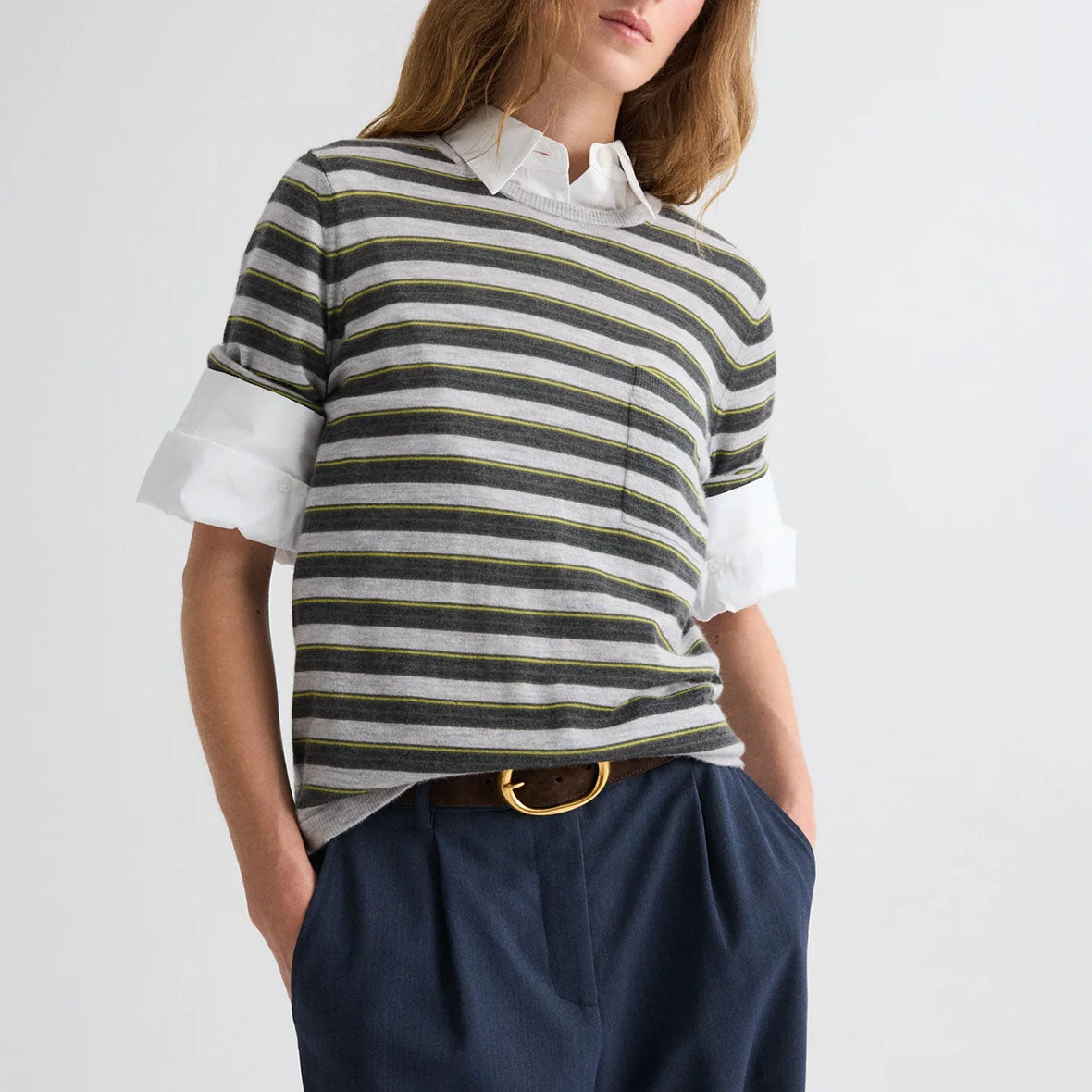 Striped Crew Neck Sweater in Beetle
