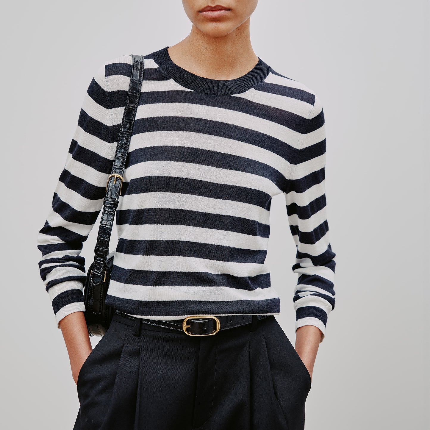 Meir Striped Sweater in Midnight & Ivory