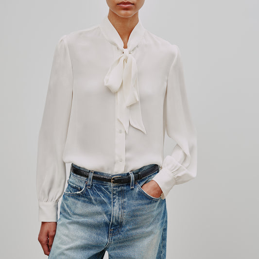 Carina Silk Tie Blouse in Ivory