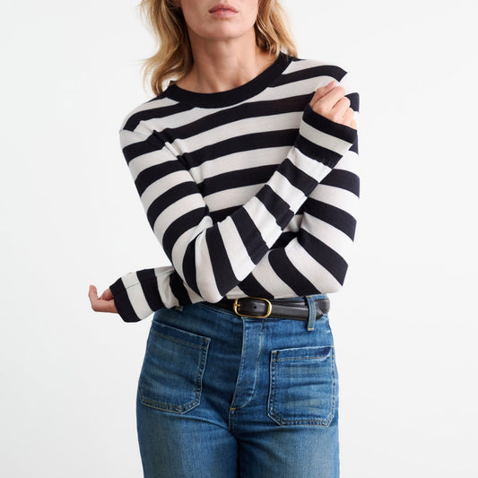Meir Striped Sweater in Midnight & Ivory