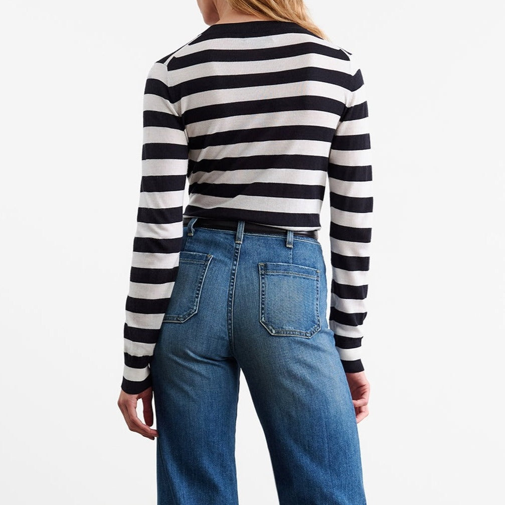 Meir Striped Sweater in Midnight & Ivory