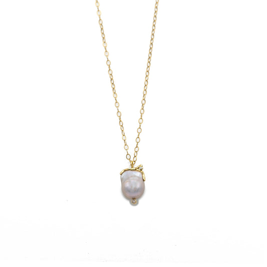 Pink Cultured Pearl & Gold Long Necklace