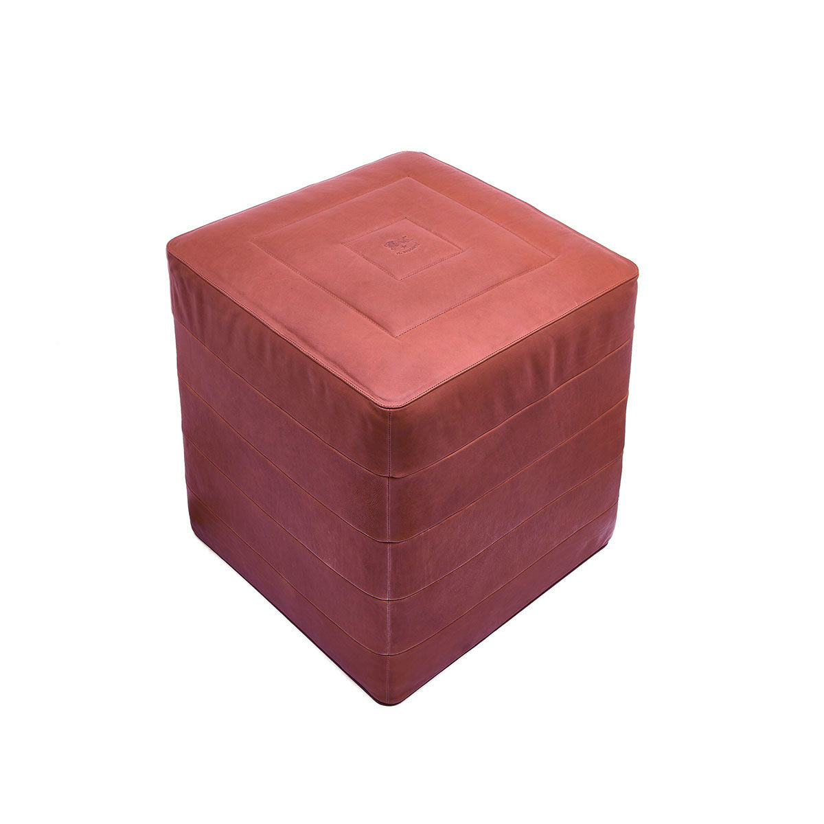 Leather Pouf in Sepia