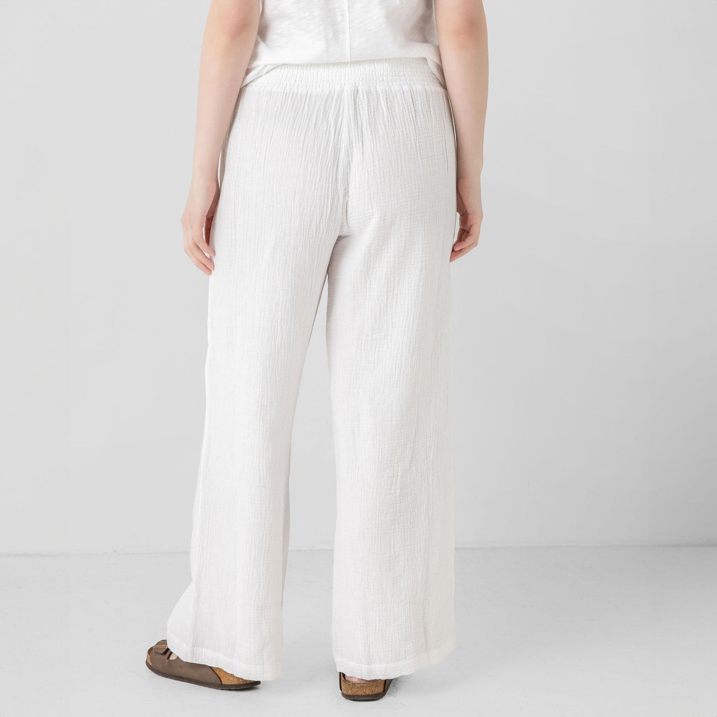 Smocked Double Gauze Pant in White