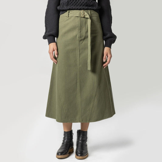 Denim Midi Skirt in Army Green