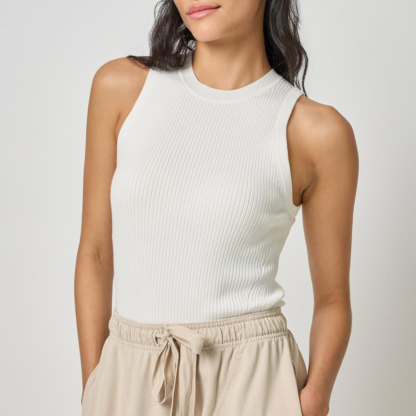 Rib Knit Tank Top in White