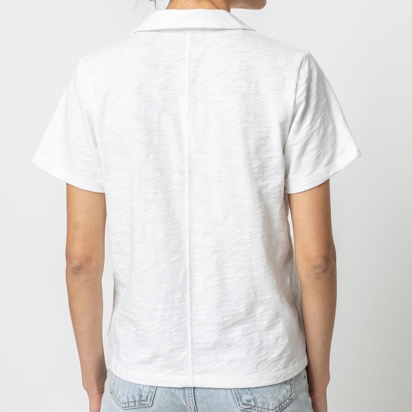 Short Sleeve Button Down Tee in White