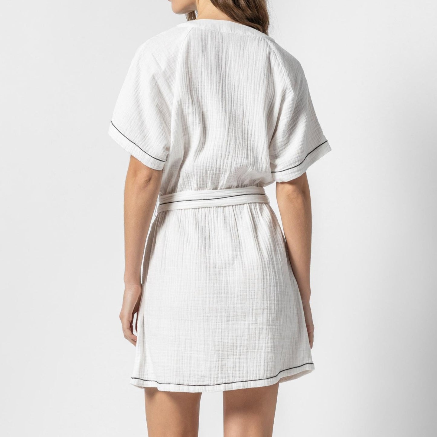 Belted Gauze Dress in White