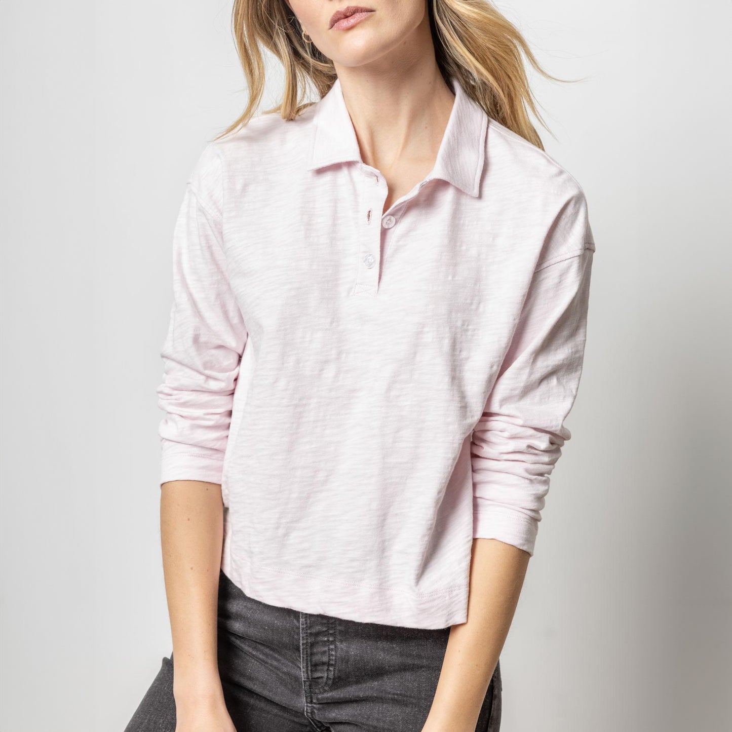 Drop Shoulder Polo Tee in Soft Orchid