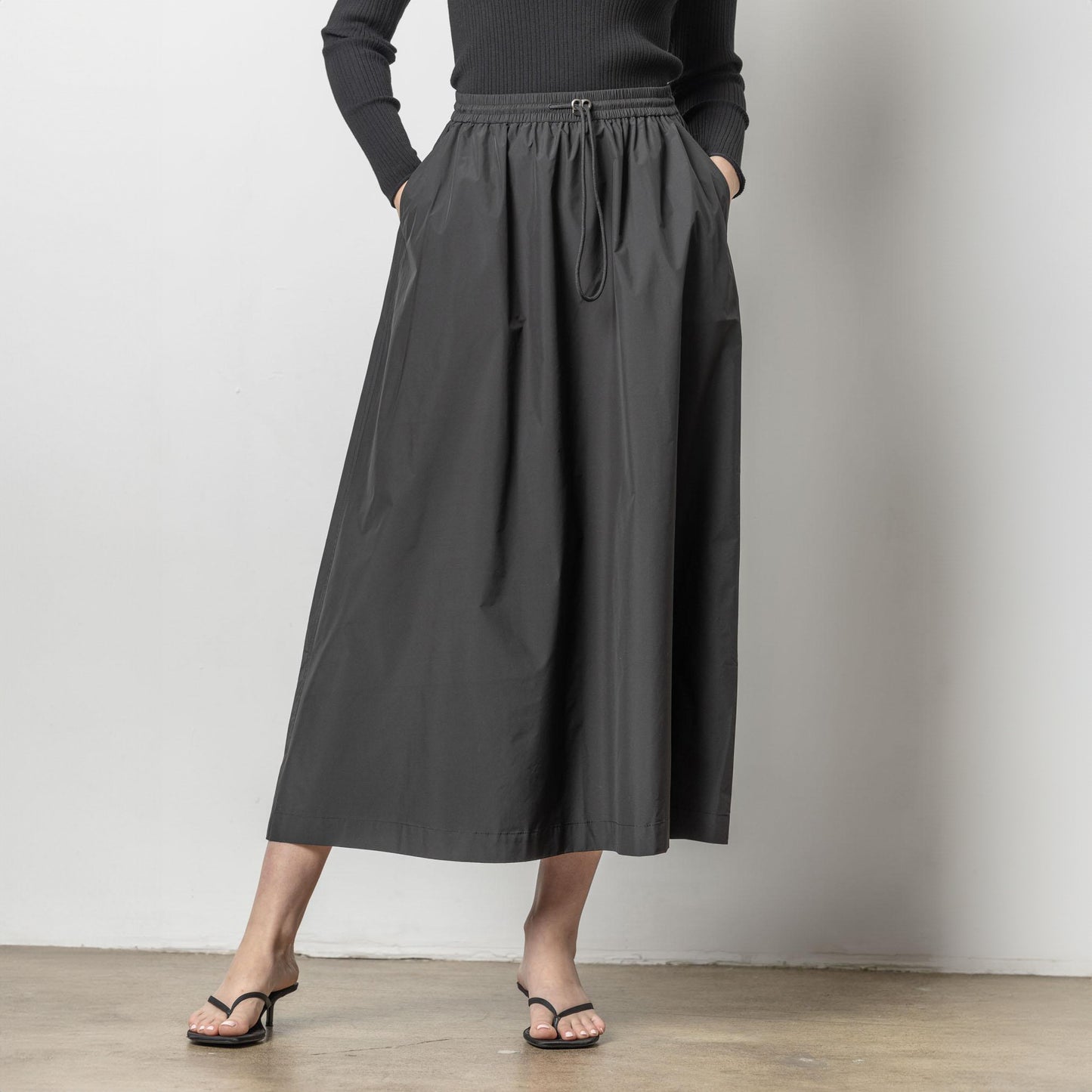 Nylon Maxi Skirt in Jet Black