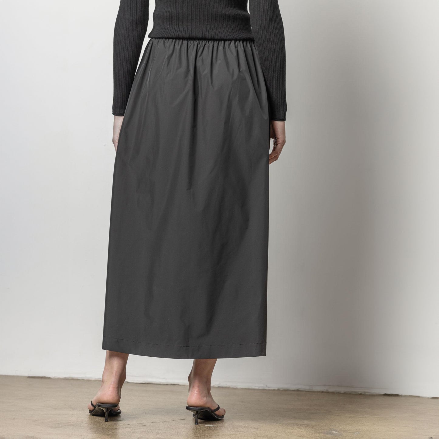 Nylon Maxi Skirt in Jet Black