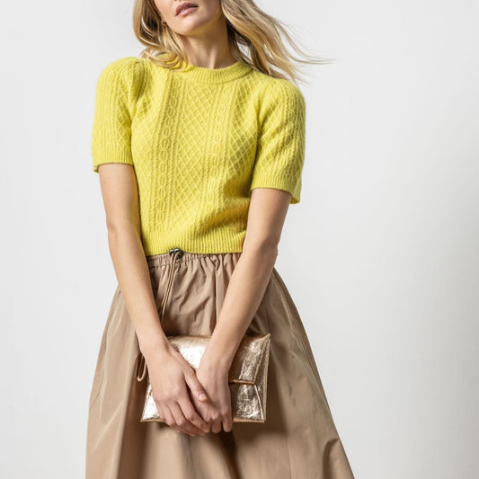 Cropped Cable Knit Sweater in Lemongrass