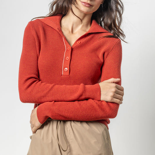 Button Collar Sweater in Lava