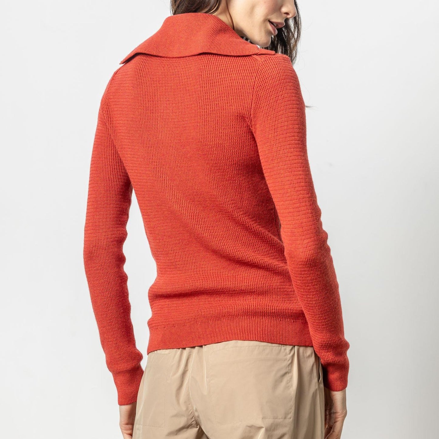 Button Collar Sweater in Lava