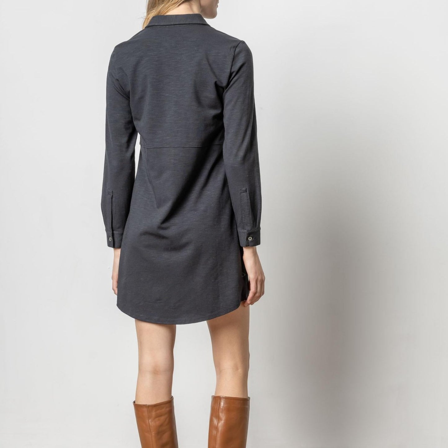 Long Sleeve Shirt Dress in Black