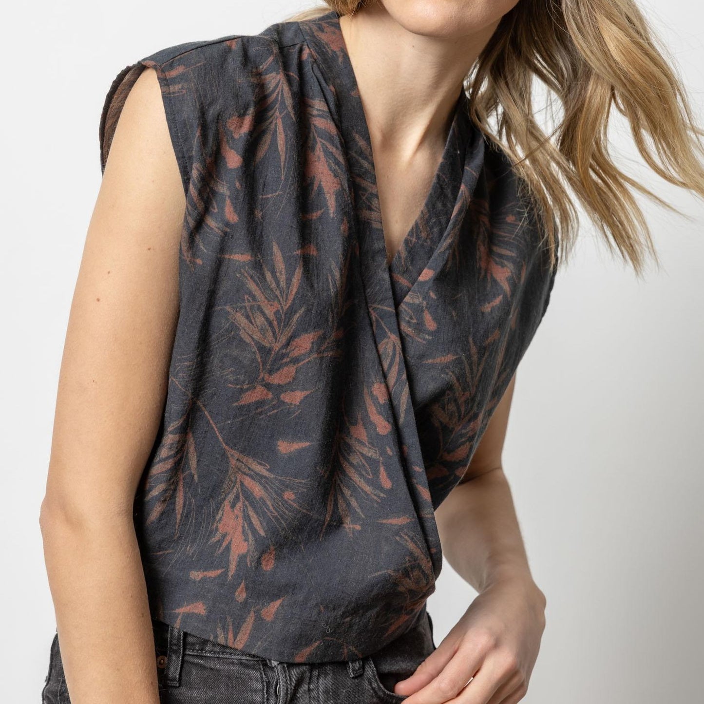 Printed Wrap Blouse in Onyx & Java